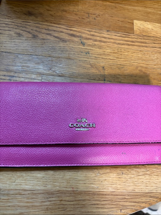 Coach Handbags - Coach Hot Pink Leather Foldover Long Wallet with Logo GUC